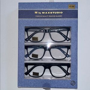 Max Studio reading glasses Men's 2.00 3 pair matte black blue strip readers